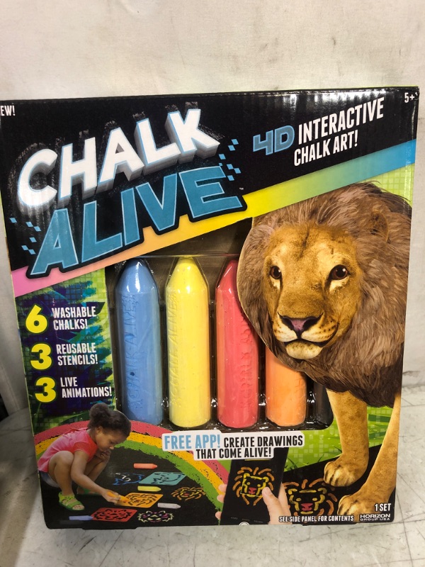 Photo 3 of Chalk Alive by Horizon Group USA, Augmented Reality Chalk Art, Watch A Lion, Tiger & Dolphin Come Alive, Includes 6 Interactive Chalks, 3 Reusable Stencils---factory sealed