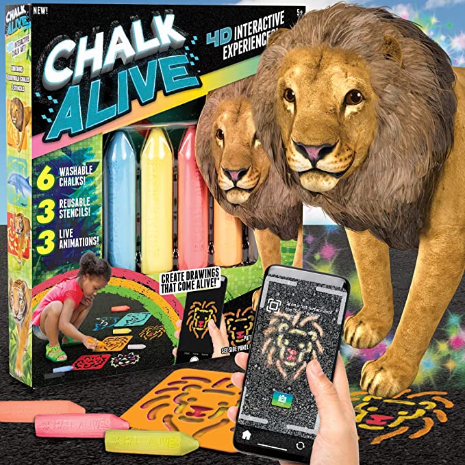 Photo 1 of Chalk Alive by Horizon Group USA, Augmented Reality Chalk Art, Watch A Lion, Tiger & Dolphin Come Alive, Includes 6 Interactive Chalks, 3 Reusable Stencils---factory sealed