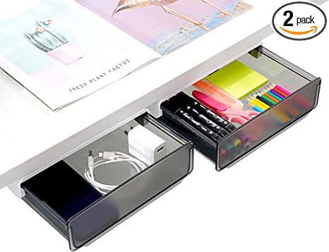 Photo 1 of LAJAR Self Adhesive Under Desk Organizer (Large), Under Desk Storage Pencil Tray, Tabletop Drawer for Office, Home, School (2-Pack,  Black)