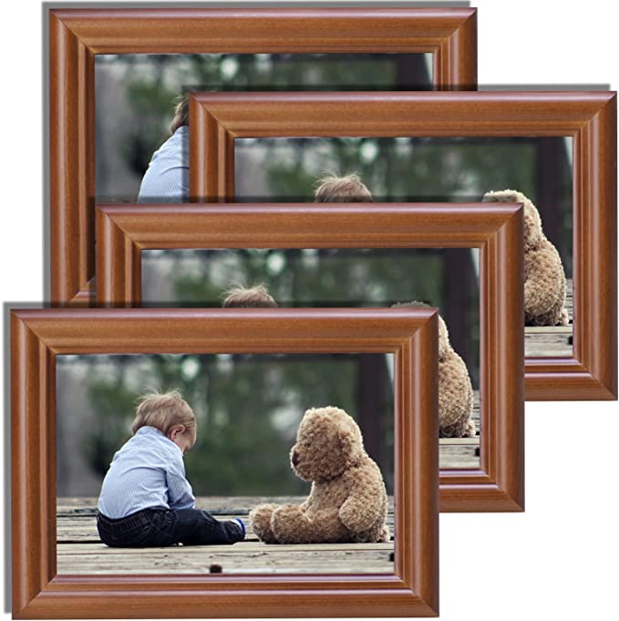 Photo 1 of 5"x7" Picture Frames Brown 4 Pack Solid Wood Picture Frames for Wall and Tabletop - Set of 4