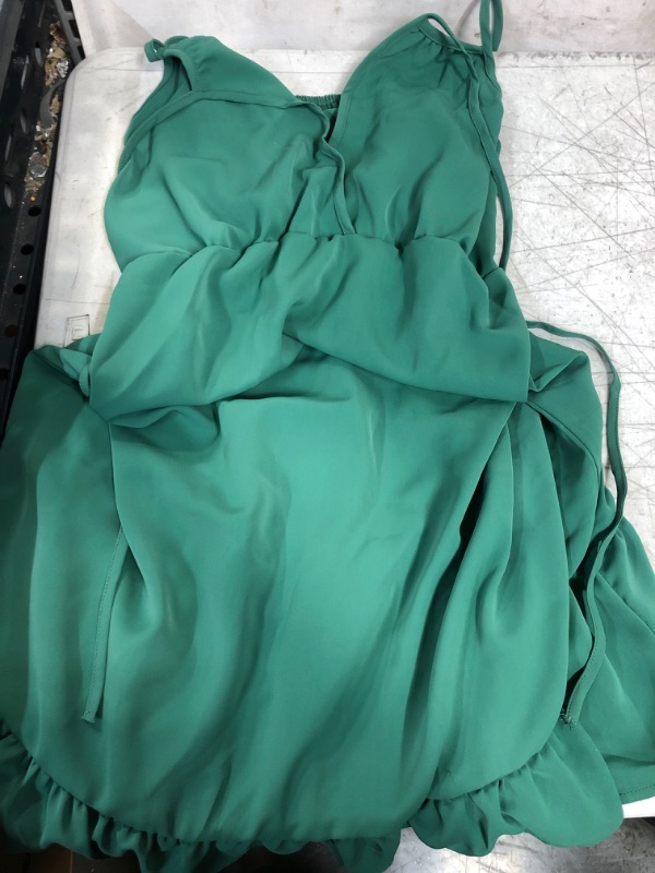 Photo 1 of Chinese Size XL---Women Empire Waist Ruffle Hem  A-line Flowy Short Dress Green