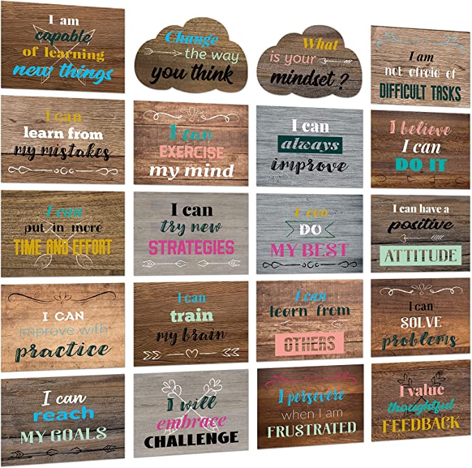 Photo 1 of Growth Mindset Posters, Bulletin Board Decorations, 20 Pieces Positive Sayings for Poster Board Decorations, Classroom Decor, Classroom Decor Set, Motivational Quotes for Teachers