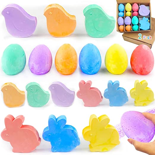 Photo 1 of  Easter Sidewalk Chalks with Easter Eggs Bunny Chick Shaped Washable Colorful Chalks for Kids Toddlers Boys Girls Easter Basket Stuffers Toys Gifts Easter Eggs Hunt Party Favors(2 Box)----factory selaed