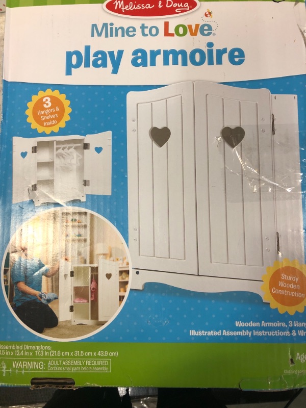 Photo 2 of 
Melissa & Doug Mine to Love Wooden Play Armoire Closet for Dolls, Stuffed Animals - White (17.3”H x 12.4”W x 8.5”D Assembled)Melissa & Doug Mine to Love Wooden Play Armoire Closet for Dolls, Stuffed Animals - White (17.3”H x 12.4”W x 8.5”D Assembled)