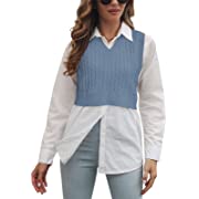 Photo 1 of 
Lailezou Women's V-Neck Knit Sweater Vest Solid Color Argyle Plaid Preppy Style Sleeveless Crop Knit Vest BlueLailezou Women's V-Neck Knit Sweater Vest Solid Color Sz L