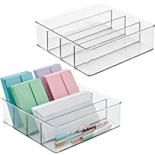 Photo 1 of 
mDesign Plastic Divided Drawer Organizer Storage Bin for Home Office, Desk Drawer, Shelf, Cabinet - 4 Compartments, 12" Long, 2 Pack + 32 Adhesive Labels - ClearmDesign Plastic Divided Drawer Organizer Storage Bin