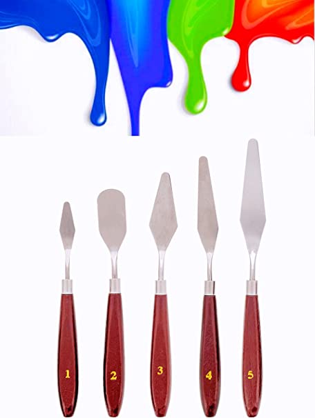 Photo 1 of 5 Pieces Painting Knives Stainless Steel Spatula Palette Knife Oil Painting Accessories Color Mixing Set for Oil, Canvas, Acrylic Painting-Lightwish
