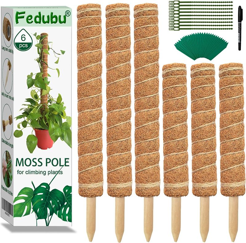 Photo 1 of 6 Pcs Moss Pole Plant Support 15.7 Inch and 12 Inch, Coir Moss Poles for Climbing Plants Indoor, Coco Totem Stick Extension for Potted Plants, Monstera, Creepers to Grow Upwards
