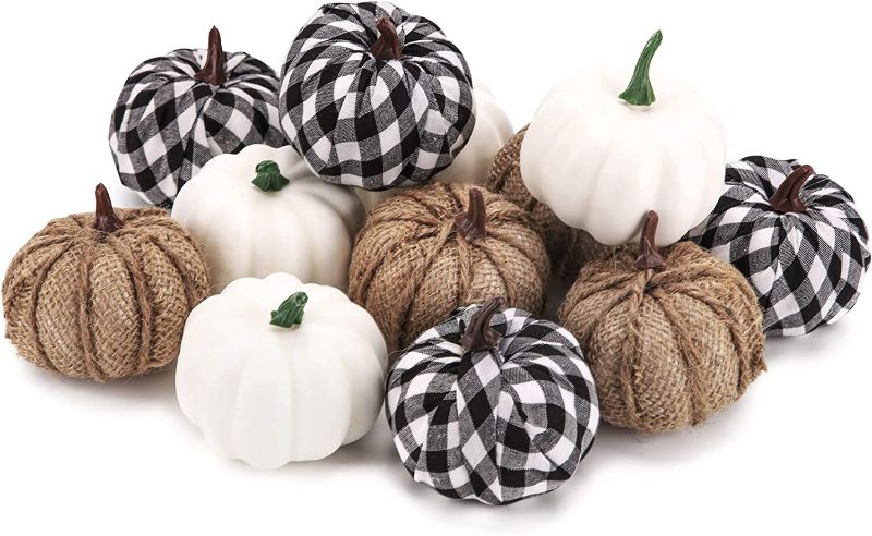 Photo 1 of 12 pcs Artificial Pumpkins Decor Assorted Color Fake Pumpkins for Table Thanksgiving Halloween Fall Decoration
