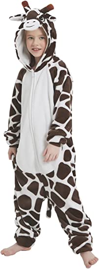 Photo 1 of ACOGNA Giraffe Onesie Kids Animal Costume for Girls Plush One Piece Pajamas Halloween Cosplay Teen Sleepwear 6-7 years 
 