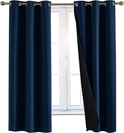 Photo 1 of 100% Blackout Window Curtains: Room Darkening Thermal Window Treatment with Light Blocking Black Liner for Bedroom, Nursery and Day Sleep - 2 Pack of Drapes, Night Sky Navy (63” Drop x 42” Wide Each)
