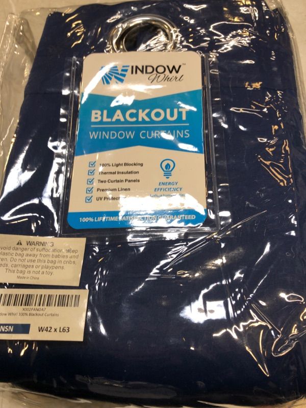 Photo 2 of 100% Blackout Window Curtains: Room Darkening Thermal Window Treatment with Light Blocking Black Liner for Bedroom, Nursery and Day Sleep - 2 Pack of Drapes, Night Sky Navy (63” Drop x 42” Wide Each)
