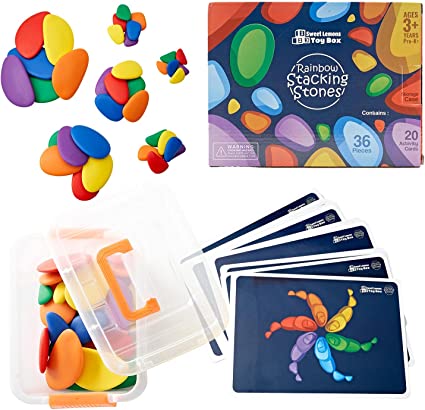 Photo 1 of 36 Rainbow Stacking Stones & Activity Cards Set - Color Sorting Stacking Rocks are A Great Teaching Aid, Also Help Gross & Fine Motor Skill Development - Sorting Toys for at Home & Classroom Use
