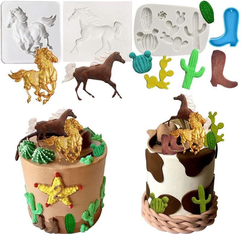 Photo 1 of 4 PCS Cowboy Cake Decoration Cowboy Cake Mold Horse Fondant Mold Cactus Mold Boots Mold Pony Cake Mold Cowgirl Cake Mold for Western Party Supplies
