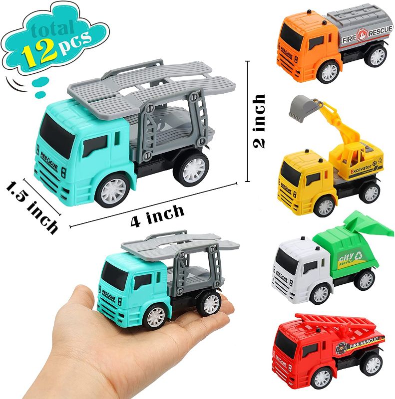 Photo 1 of 3 otters 12PCS Pull Back Cars, Construction Vehicle Toys Colorful Pull Back Cars Friction Powered Cars Early Educational Cars Party Favors
