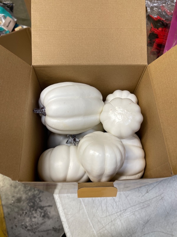 Photo 3 of BigOtters White Artificial Pumpkins, 15PCS Assorted Sizes Pumpkins White Faux Pumpkins for DIY Crafts Wedding Halloween Thanksgiving Table Centerpiece
