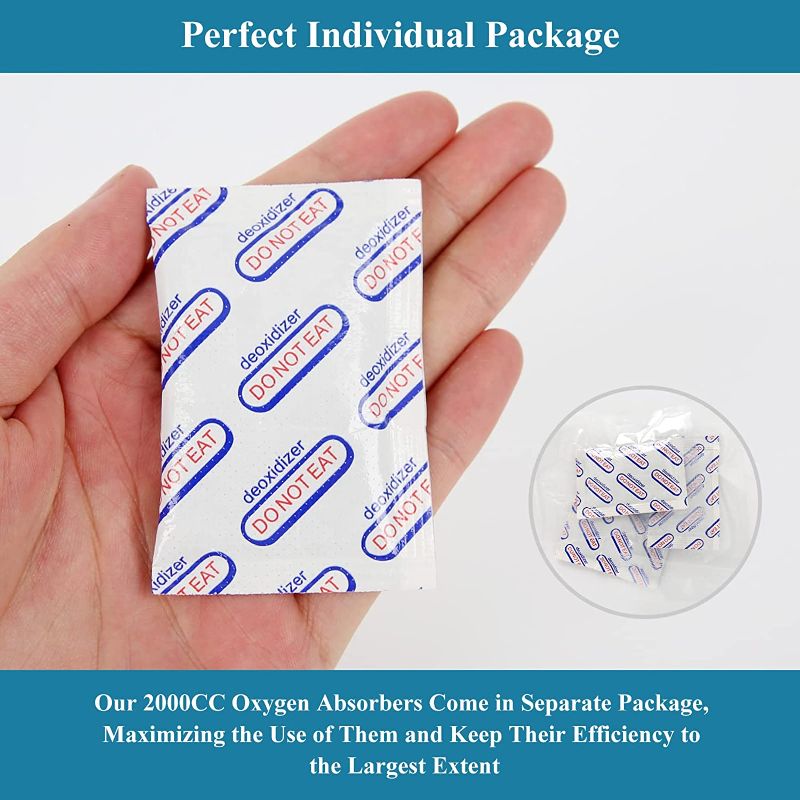 Photo 2 of 100 Count Individually Wrapped Oxygen Absorbers 2000cc for Food Storage & Mylar Bags & Manson Jars,O2 Absorbers Food Grade for Species Coffee Beans Candy Homemade Jerky
