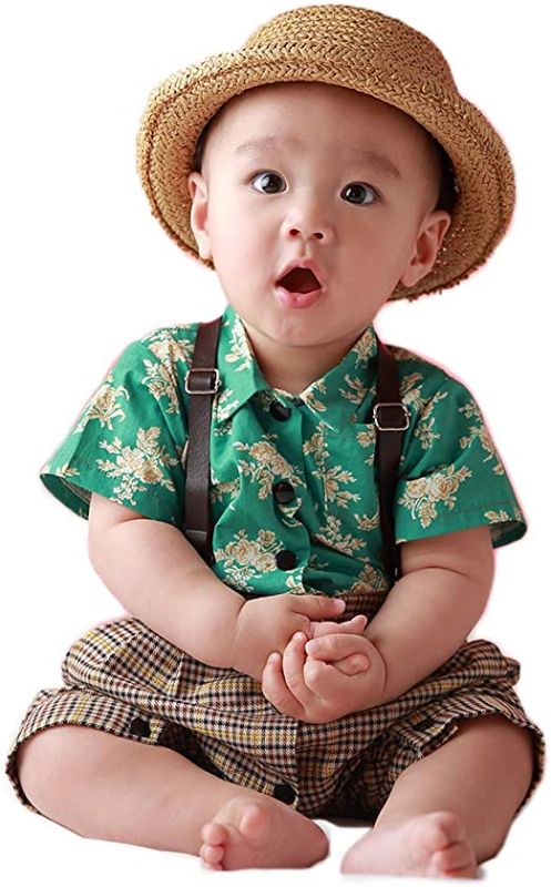 Photo 1 of Baby Boy Short Sleeve Overalls Outfits Suits blothing Set with Hat and Suspender
