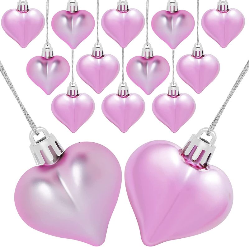 Photo 1 of Yolyoo 24 Pieces Heart Shaped Ornaments for Valentine's Day Christmas Heart Ornaments for Home Wedding Party Hanging Decoration (Pink)
