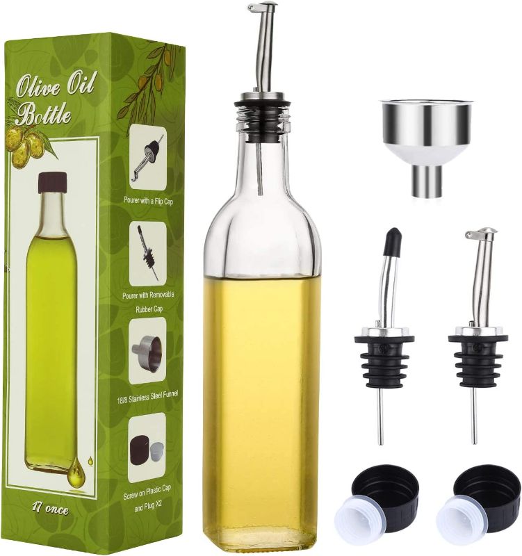 Photo 1 of Aozita 17oz Clear Glass Olive Oil Dispenser Bottle - 500ml Oil & Vinegar Cruet with Pourers and Funnel - Olive Oil Carafe Decanter for Kitchen
