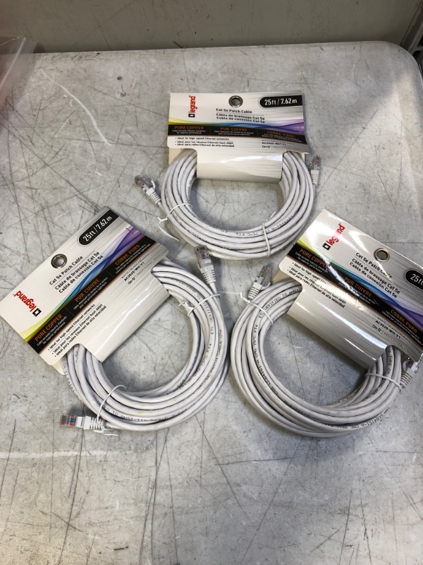 Photo 2 of Legrand - On-Q CAT 5e Patch Cable, 10Gbps Ethernet Speed, Computer Networking Cord/Data Cable, 25-foot, AC3525WHV1
, 3 COUNT