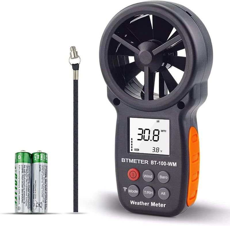 Photo 1 of BTMETER Digital Anemometer Barometer Handheld, for Wind Speed Temperature Wind Chill Tester w/Humidity, Altitude, Barometric Pressure Meter for Climbing Drone HVAC CFM BT-100WM
