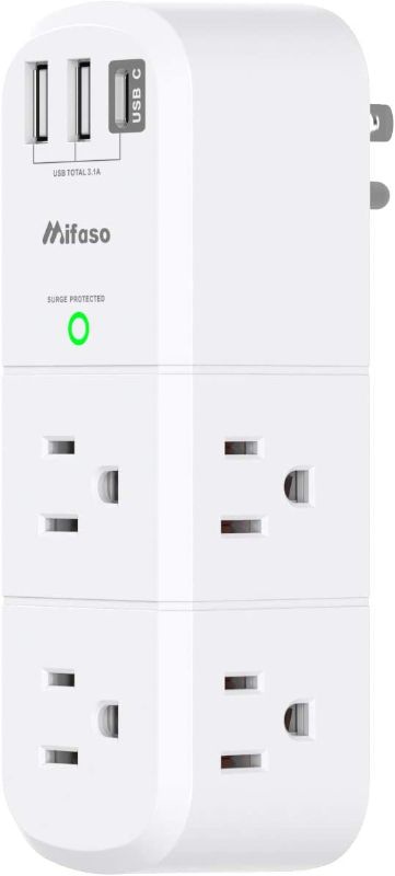 Photo 1 of USB Outlet Extender Surge Protector - with Rotating Plug, 6 AC Multi Plug Outlet and 3 USB Ports (1 USB C), 1800 Joules, 3-Sided Swivel Power Strip with Spaced Outlet Splitter for Home, Office, Travel
