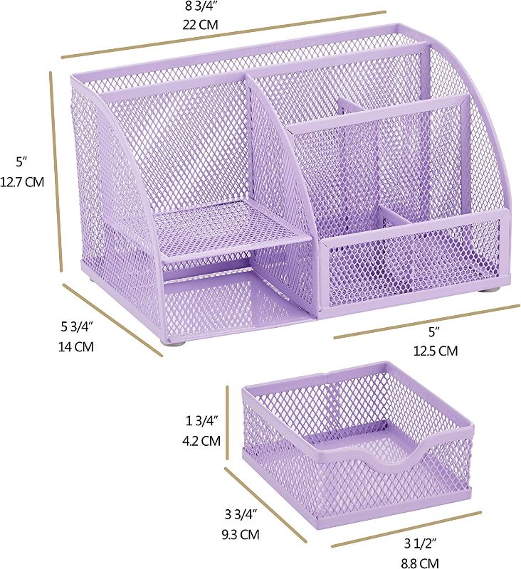Photo 1 of Annova Mesh Desk Organizer Office with 7 Compartments + Drawer/Desk Tidy Candy/Pen Holder/Multifunctional Organizer - Light Purple / Lavender
