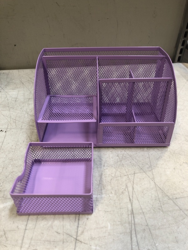 Photo 2 of Annova Mesh Desk Organizer Office with 7 Compartments + Drawer/Desk Tidy Candy/Pen Holder/Multifunctional Organizer - Light Purple / Lavender
