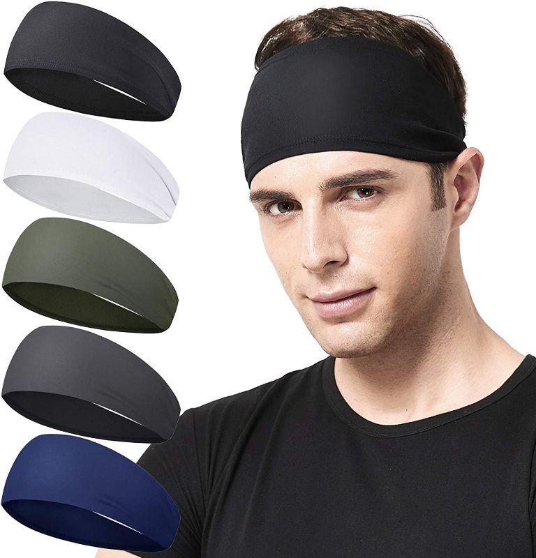 Photo 1 of Acozycoo Mens Running Headband,5Pack,Mens Sweatband Sports Headband for Running,Cycling,Basketball,Yoga,Fitness Workout Stretchy Unisex Hairband
