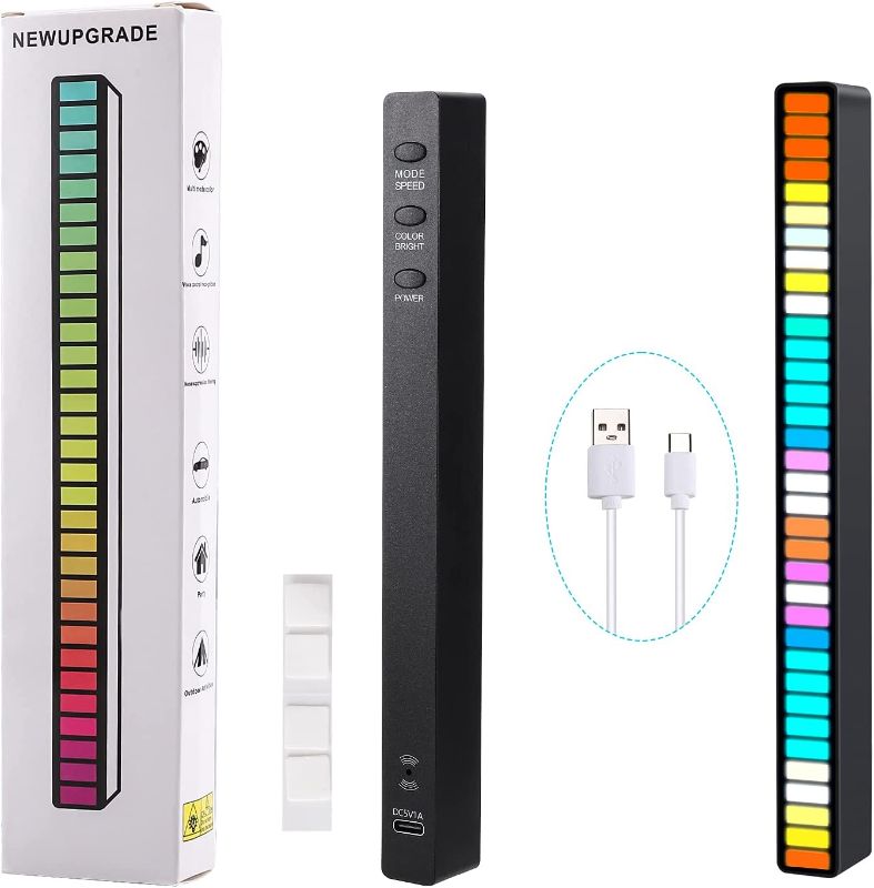 Photo 1 of RGB Sound Reactive LED Light Bar, Sound Control Light?32 Bit Music Level Indicator, Creative Colorful Sound Control Ambient Light, Voice-Activated Pickup Rhythm Light for Party, Car Light, Desktop
