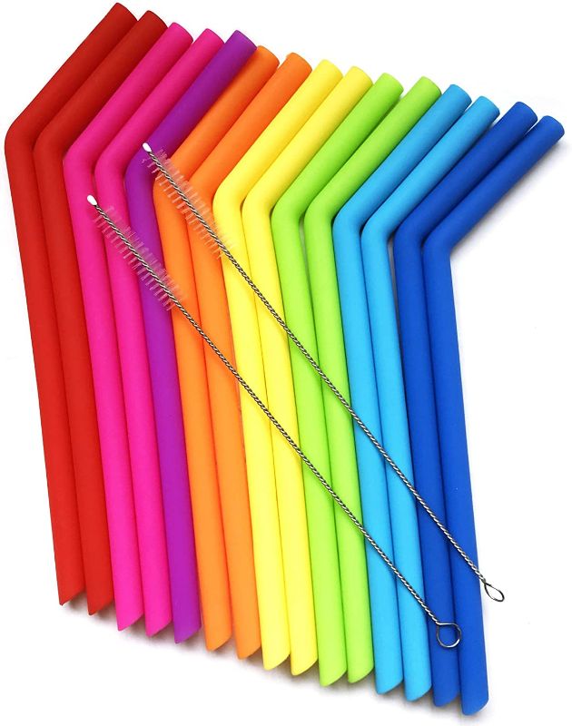 Photo 1 of  Reusable Silicone Straws for 20 oz Flexible Easy to Clean + 2 Cleaning Brushes 