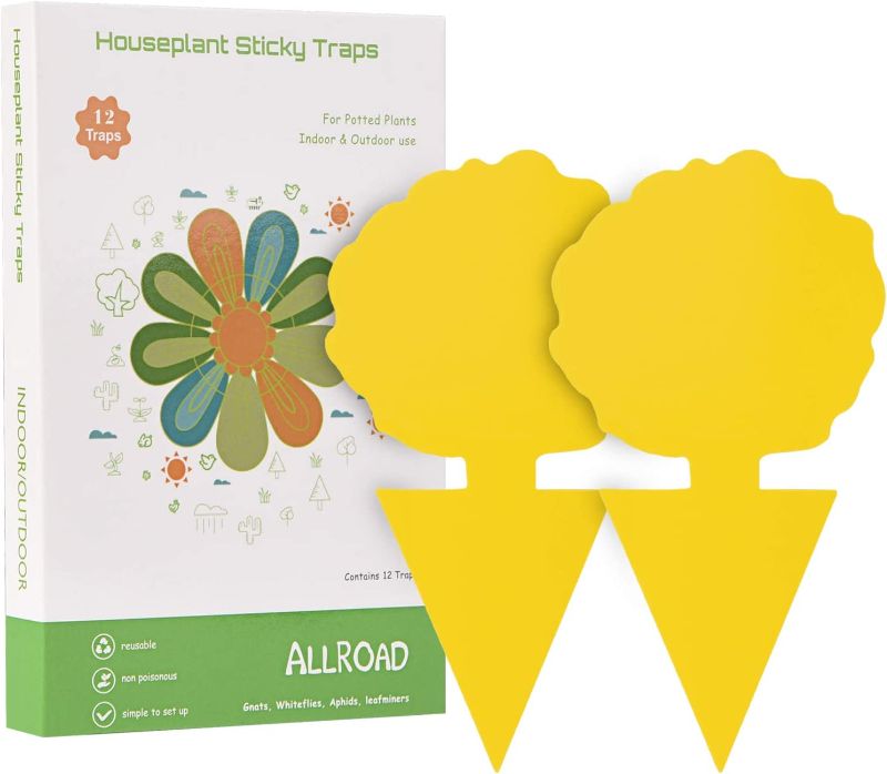 Photo 1 of ALLRoad 12 Pcs Yellow Sticky Trap Fruit Fly Insect Trap Fungus Gnat Killer for Indoor and Outdoor Plant Insect Catcher for White Flies,Mosquitoes,Fungus Gnats,Flying Insects, 2 COUNT
