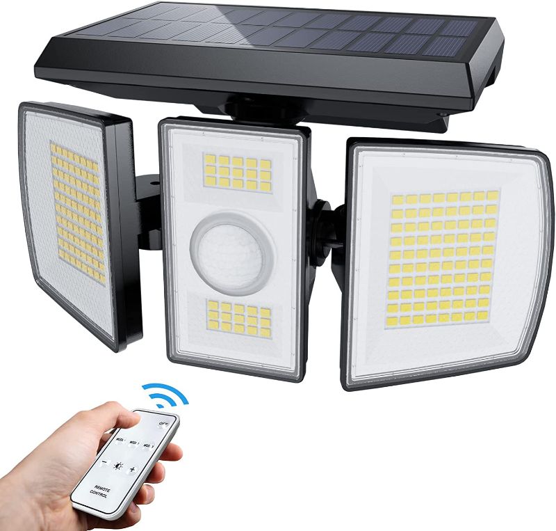 Photo 1 of Motion Sensor Outdoor Lights, 190 LED Solar Flood Lights Outdoor with Remote Control, Waterproof IP65, 7500K, 270° Lighting Angle, WAKOTONE Adjustable Solar Lights for Yard Garage Garden (1-Pack)
