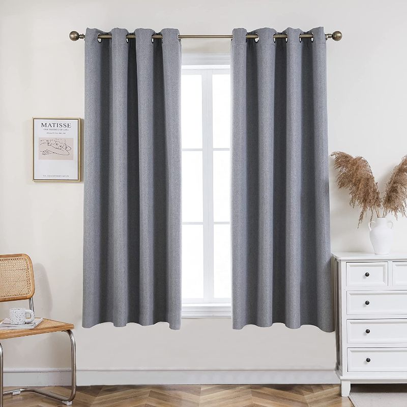 Photo 1 of Blackout Curtain Linen Texture -Thermal Insulated Solid Grommet Room Darkening Curtain/2 Panel/Drape for Bedroom ?Light Grey, 42x63 in
