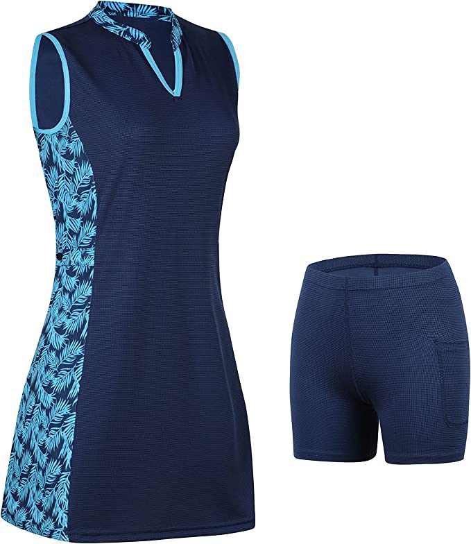 Photo 1 of ANIVIVO Women Tennis Golf Dress Set, Women Golf Dress Sleeveless with Shorts Pockets & Sports Workout Dress V-Neck
SIZE L