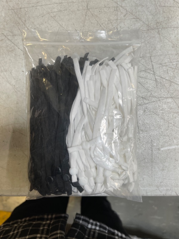 Photo 2 of 100 Pcs Elastic Bands with Adjustable Buckle,Elastic String Bands with Cord Locks,DIY Elastic Bands for Ear Loops,50pcs White and 50pcs Black
