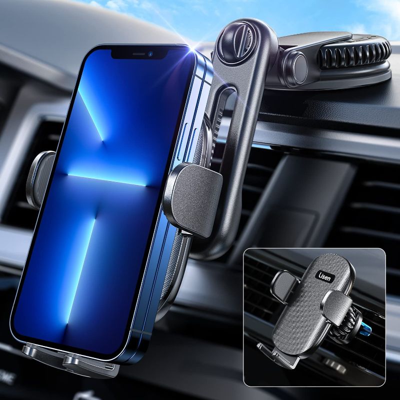 Photo 1 of Car Cell Phone Holder Mount, LISEN Universal Phone Holder Mount for Car Vent, Hands Free&No Blocking, Dash Car Phone Holder Mount for Dashboard Air Vent Windshield Fit All 4''-7'' iPhone Android
