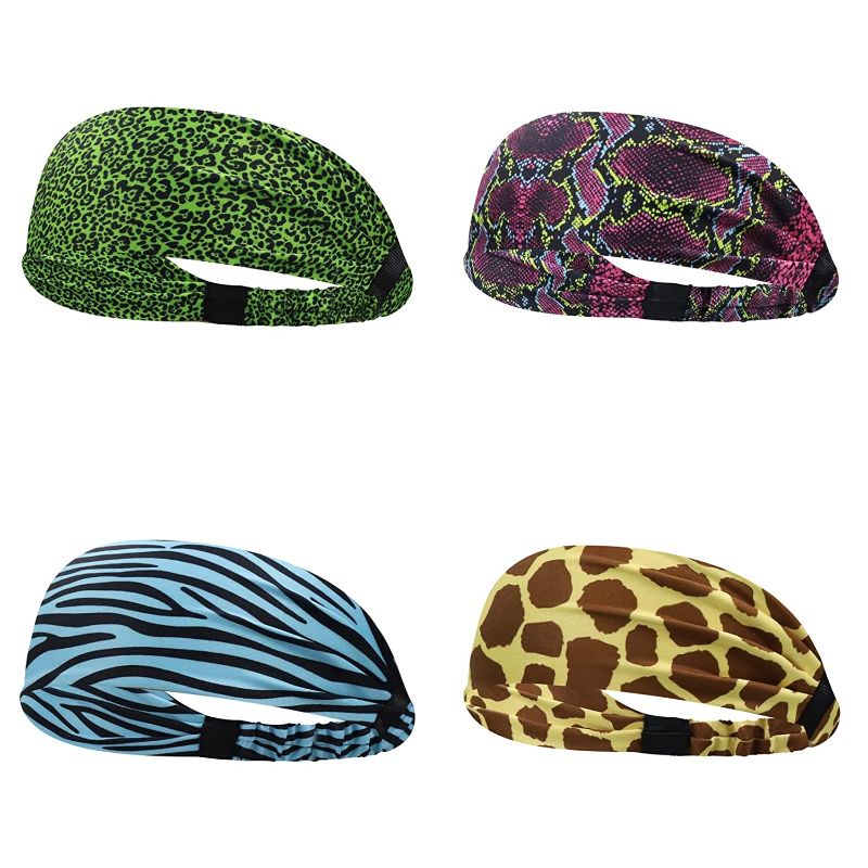 Photo 1 of BLAISTER Headbands for Women Non Slip Stretchy Breathable Sweatbands for Yoga Running Tennis Fitness Workout Head Wraps Animal Print Hair Bands (4pcs)
