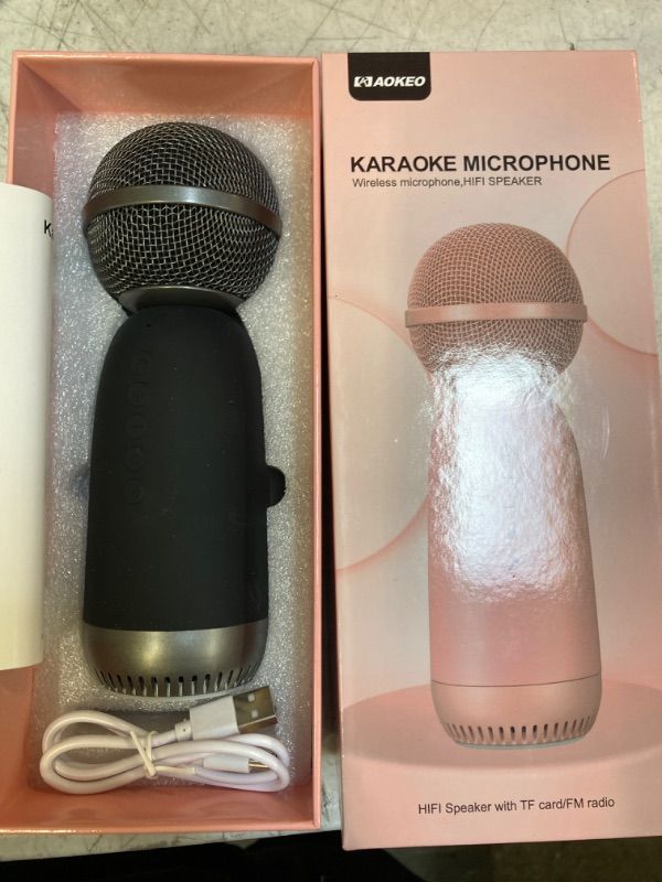 Photo 2 of Aokeo Wireless Microphones Bluetooth Speaker, Wireless Karaoke Mic for Kids Children Mic for Singing Portable Karaoke Machine Mic for Home Birthday Party(Black)
