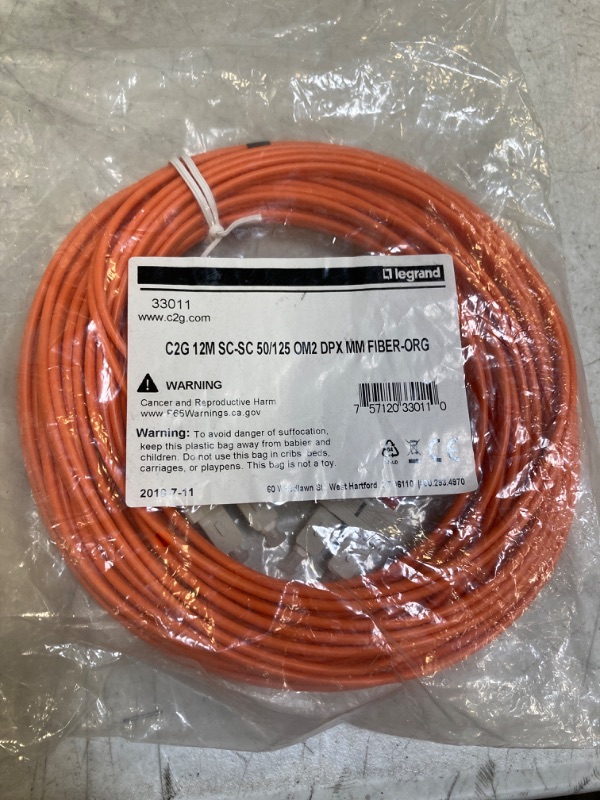 Photo 2 of C2G 33011 OM2 Fiber Optic Cable - SC-SC 50/125 Duplex Multimode PVC Fiber Cable, Orange (39.4 Feet, 12 Meters)
