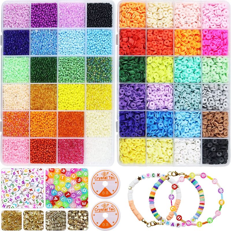 Photo 1 of 29162Pcs Beads for Bracelets Making,4800Pcs Flat Clay Beads for Jewelry Making,24000Pcs 2mm Glass Seed Beads with 362Pcs Bracelets Accessories for DIY Craft,Bracelets,Earring Making
