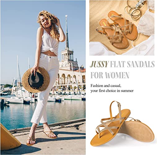 Photo 1 of Flat Sandals for Women Strappy Sandal, Jussy Adjustable Flat Sandals with Buckled Ankle Strap Simple Classic Sandals Ladies Sandals
SIZE 8.5 BROWN