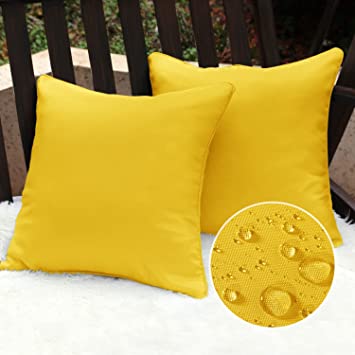 Photo 1 of BONZER Outdoor Pillow Covers 16x16 Inch Waterproof Decorative Solid Square Throw Pillowcase for Outside Couch Chair Patio Porch, Yellow, Pack of 2
