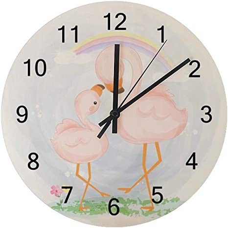 Photo 1 of Hapuxt Wall Clocks Round Wooden No Ticking Sound Quartz Quiet Movement AA Battery Operated ?Cute Flamingo Baby Shower Animals Home Kitchen Decor 12 Inch
