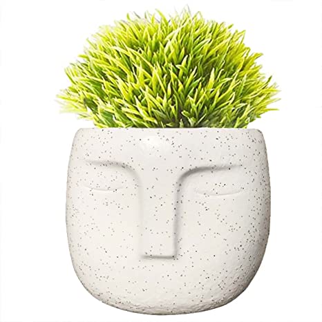 Photo 1 of Cement Head Flower Pot Face Vase Cement Planter with Face Statue Plant Pot Air Planter Concrete Flower Pot Succulent Planters with Drainage Super Cute Planter
