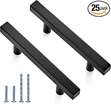 Photo 1 of 25 Pack Square Cabinet Pulls, 3 Inch Hole Center Drawer Pulls Stainless Steel Cabinet Handles for Cabinets Dresser Drawer (Matte Black)
