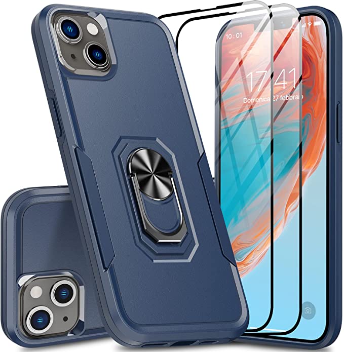 Photo 1 of Nineasy for iPhone 14 Plus Case, iPhone 14 Plus Phone Case with [2Pcs 9H HD Screen Protector][360°Ring Kickstand] Shockproof Protective Case for iPhone 14 Plus 6.7" 2022
