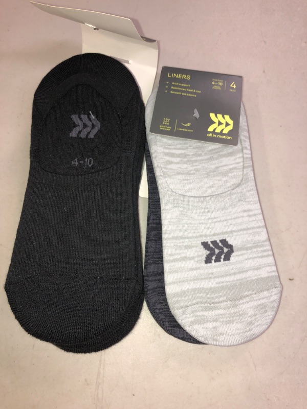 Photo 2 of ALL IN MOTION 4 PCS OF NO SHOW SOCKS , SHOE SIZE 4-10 