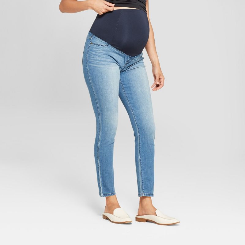 Photo 1 of 3 COUNT High-Rise Crossover Panel Maternity Jeggings - Isabel Maternity by Ingrid & Isabel™ Medium Wash SIZES BELOW 